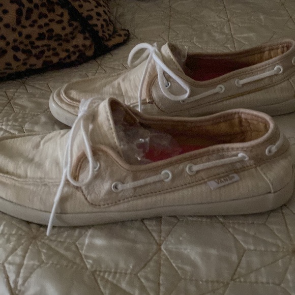 Beige & cream striped loafers with strings - size womens 7.5 - Picture 4 of 7